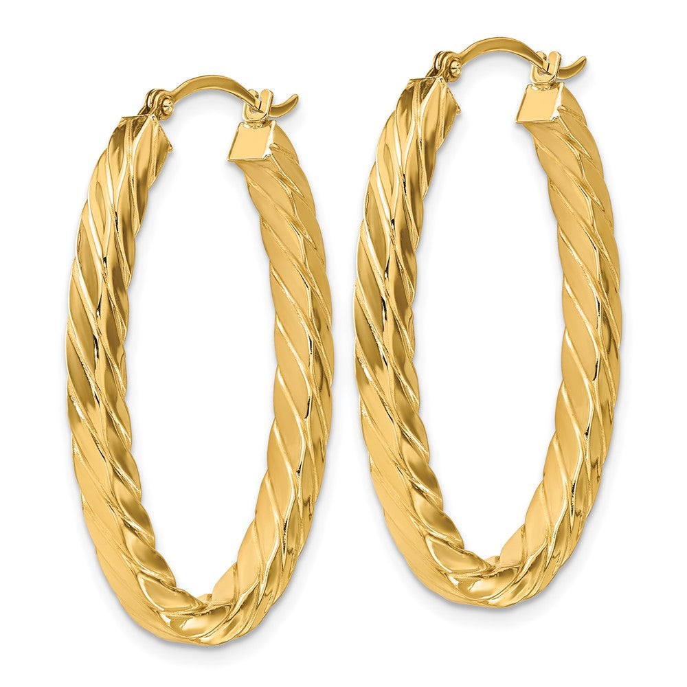 14k Yellow Gold 25.2 mm Square Tube Oval Hoop Earrings (2.88 grams)