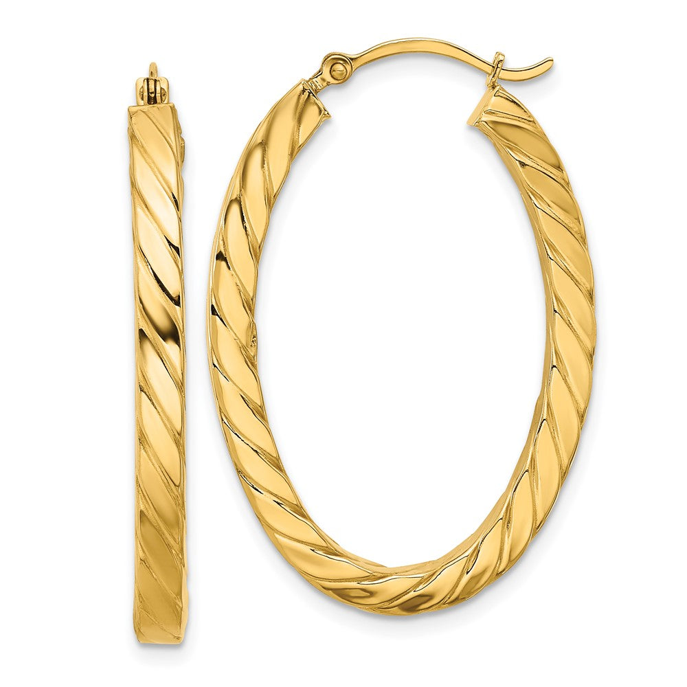 14k Yellow Gold 25.2 mm Square Tube Oval Hoop Earrings (2.88 grams)