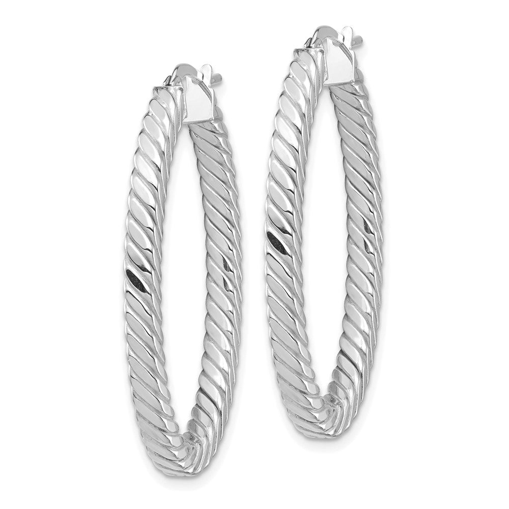 14k White Gold 25.2 mm Square Tube Oval Hoop Earrings (3.32 grams)