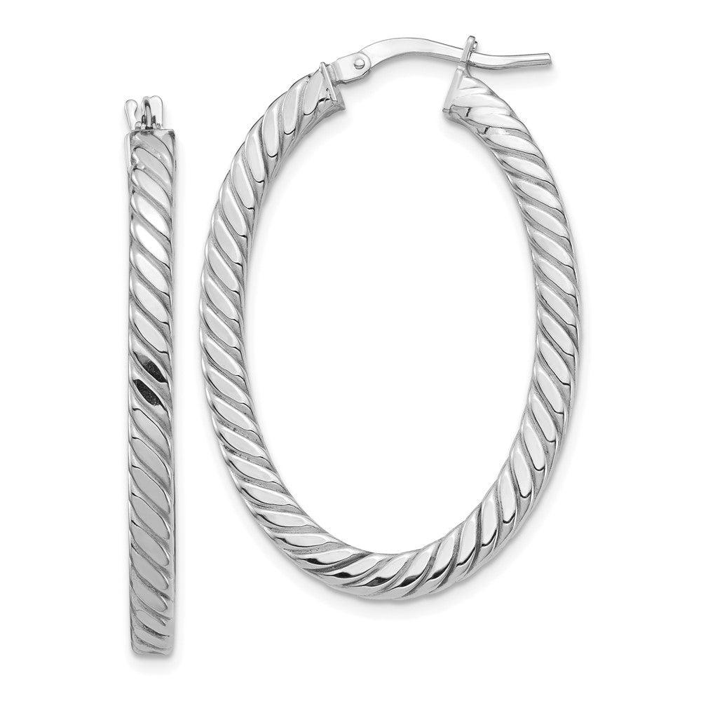 14k White Gold 25.2 mm Square Tube Oval Hoop Earrings (3.32 grams)