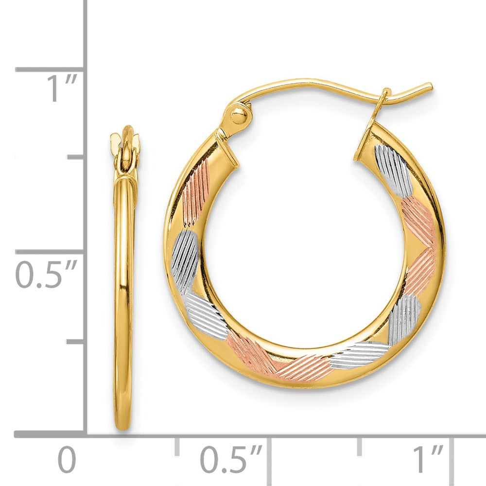 14k Yellow & Rhodium 1.3 mm Diamond-cut Hoop Earrings (1.22 grams)