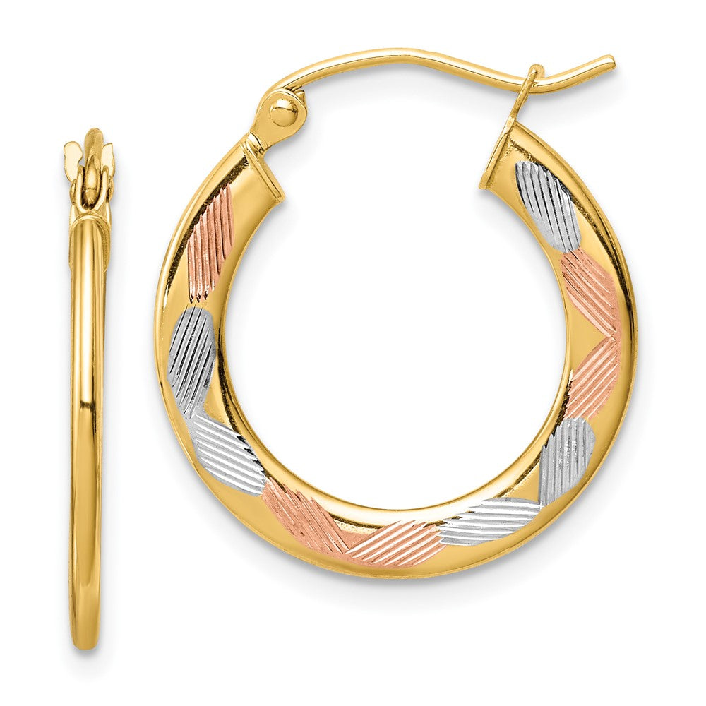 14k Yellow & Rhodium 1.3 mm Diamond-cut Hoop Earrings (1.22 grams)
