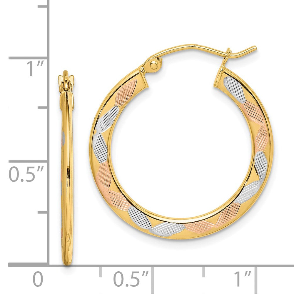 14k Yellow & Rhodium 1.3 mm Diamond-cut Hoop Earrings (1.34 grams)