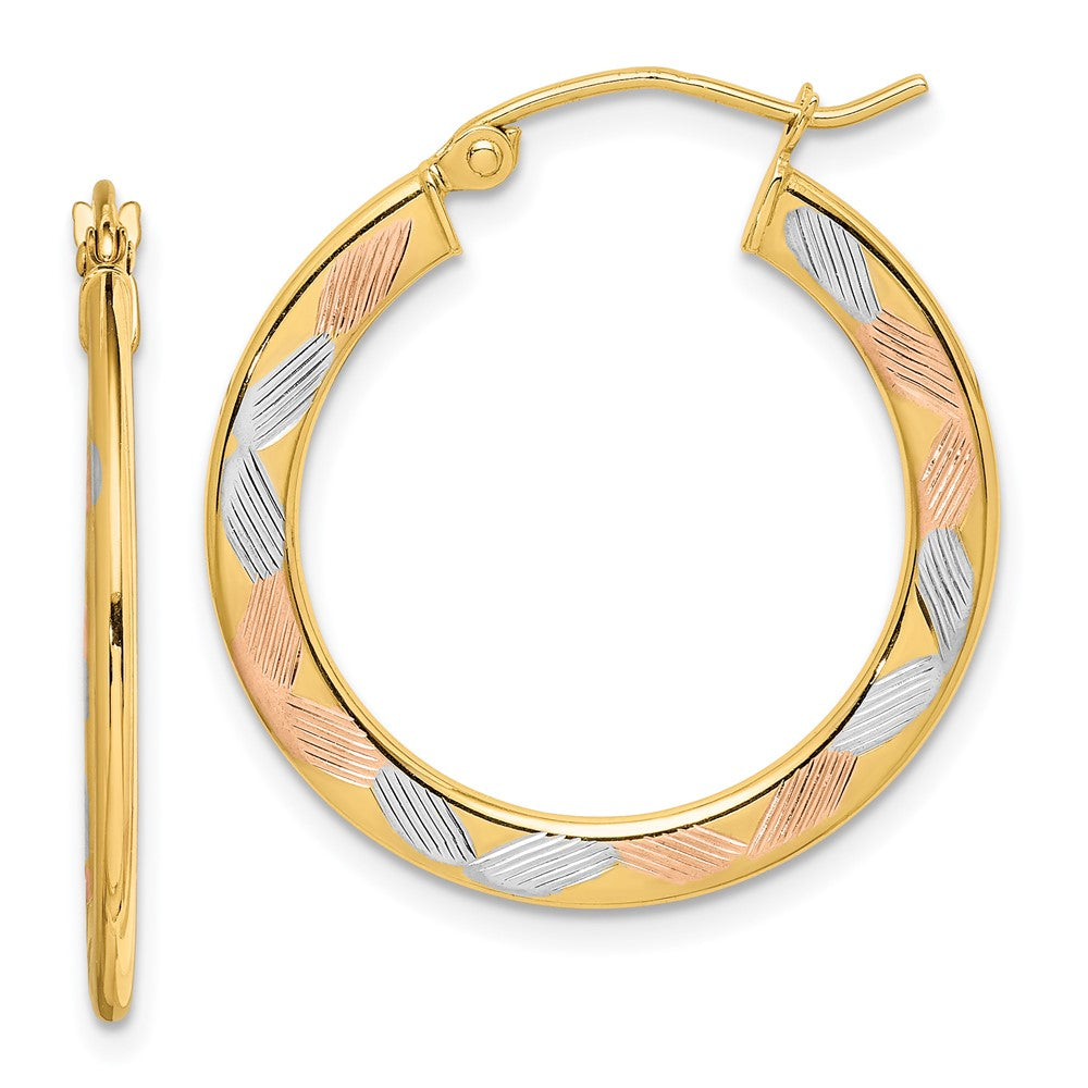 14k Yellow & Rhodium 1.3 mm Diamond-cut Hoop Earrings (1.34 grams)