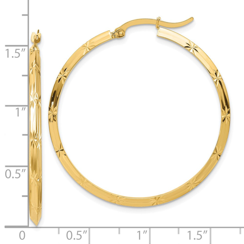 14k Yellow Gold 38 mm Polished Diamond-Cut Hoop Earrings (2.42 grams)