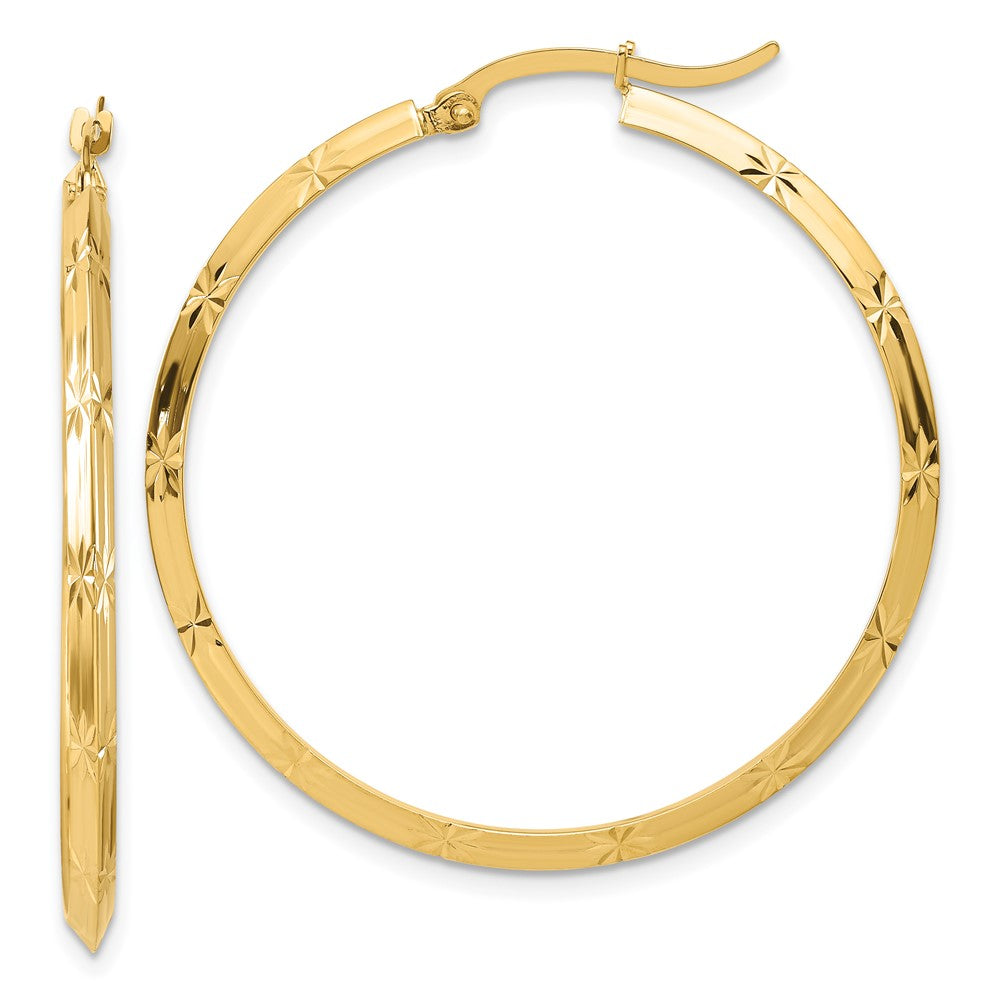 14k Yellow Gold 38 mm Polished Diamond-Cut Hoop Earrings (2.42 grams)