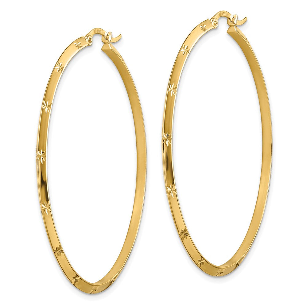 14k Yellow Gold 50 mm Polished Diamond-Cut Hoop Earrings (3.06 grams)
