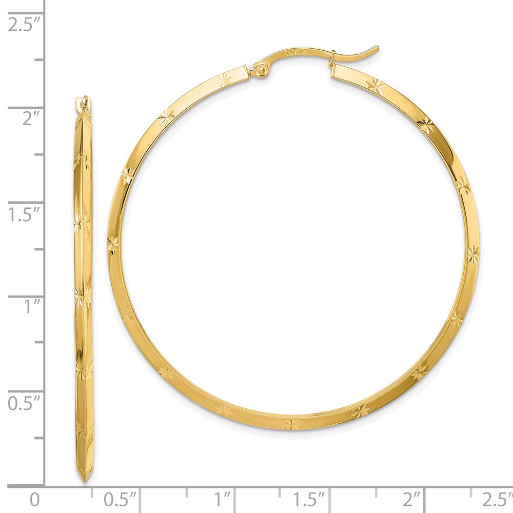 14k Yellow Gold 50 mm Polished Diamond-Cut Hoop Earrings (3.06 grams)