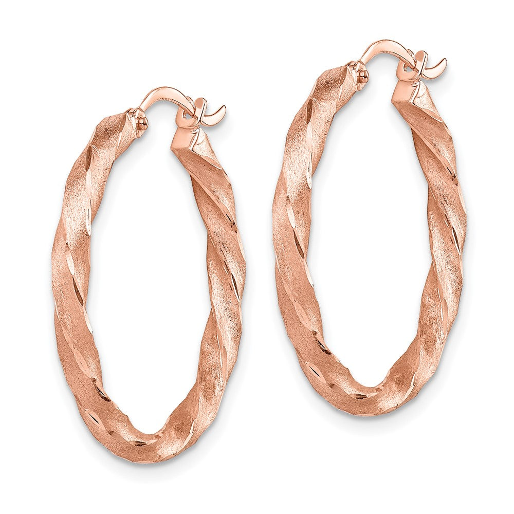 14k Rose Gold 26.5 mm Rose Gold Twisted Satin Diamond-Cut Hoop Earrings (1.57 grams)