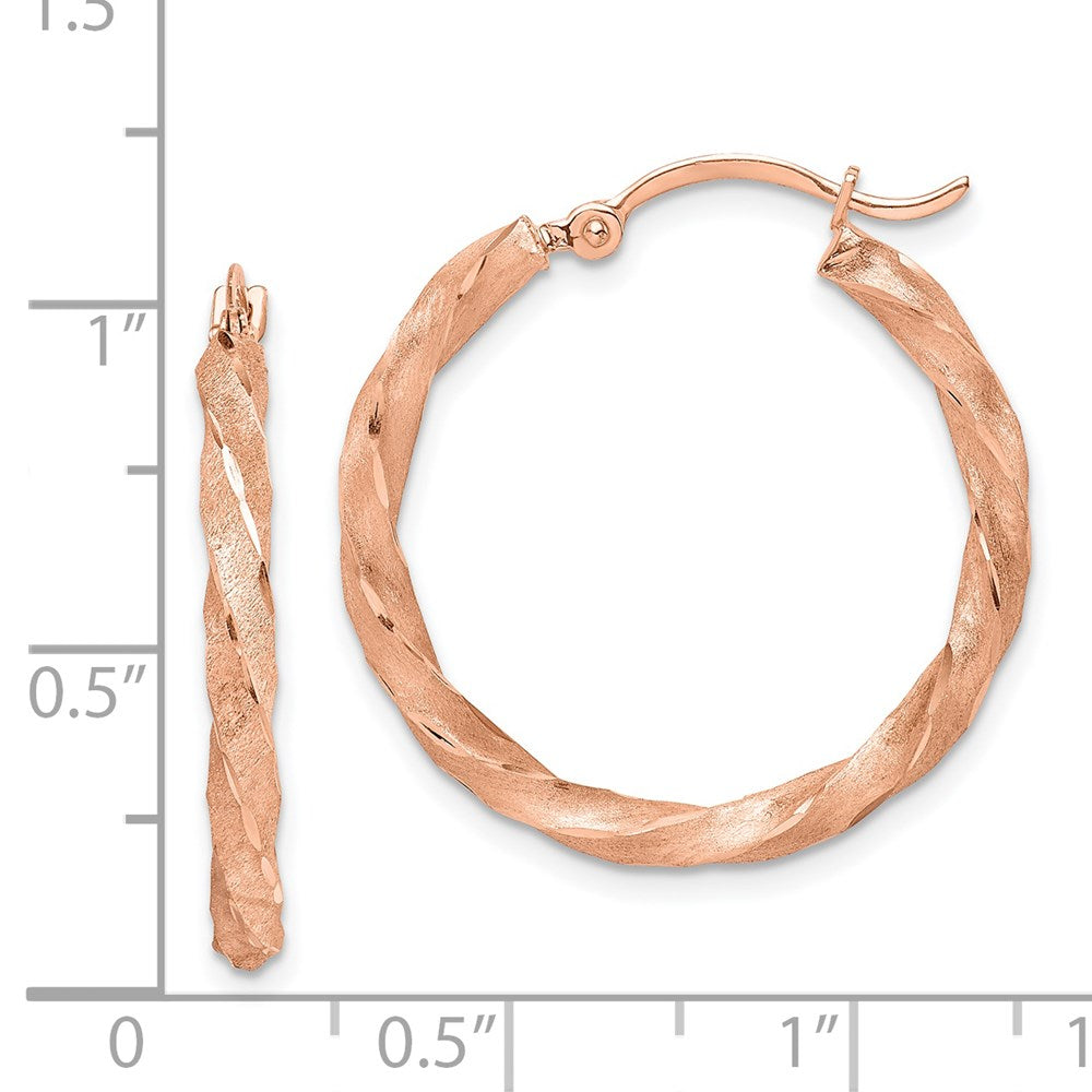 14k Rose Gold 26.5 mm Rose Gold Twisted Satin Diamond-Cut Hoop Earrings (1.57 grams)