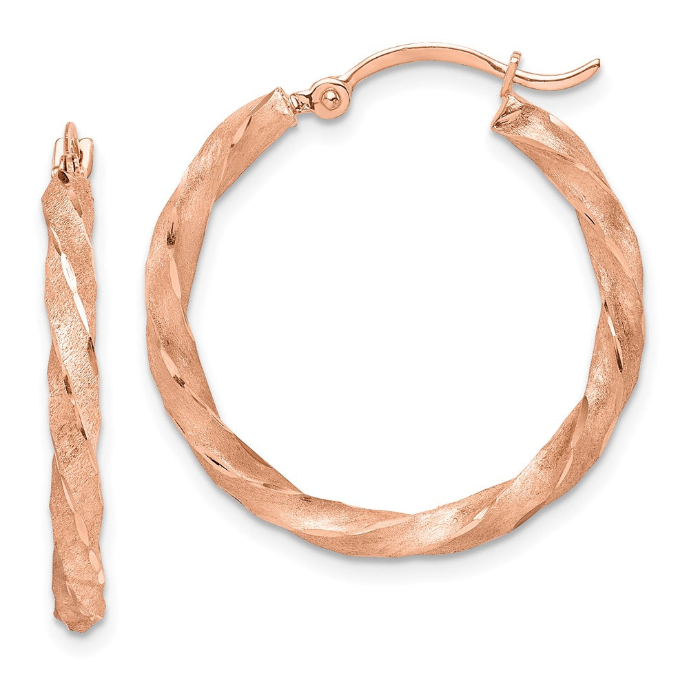 14k Rose Gold 26.5 mm Rose Gold Twisted Satin Diamond-Cut Hoop Earrings (1.57 grams)