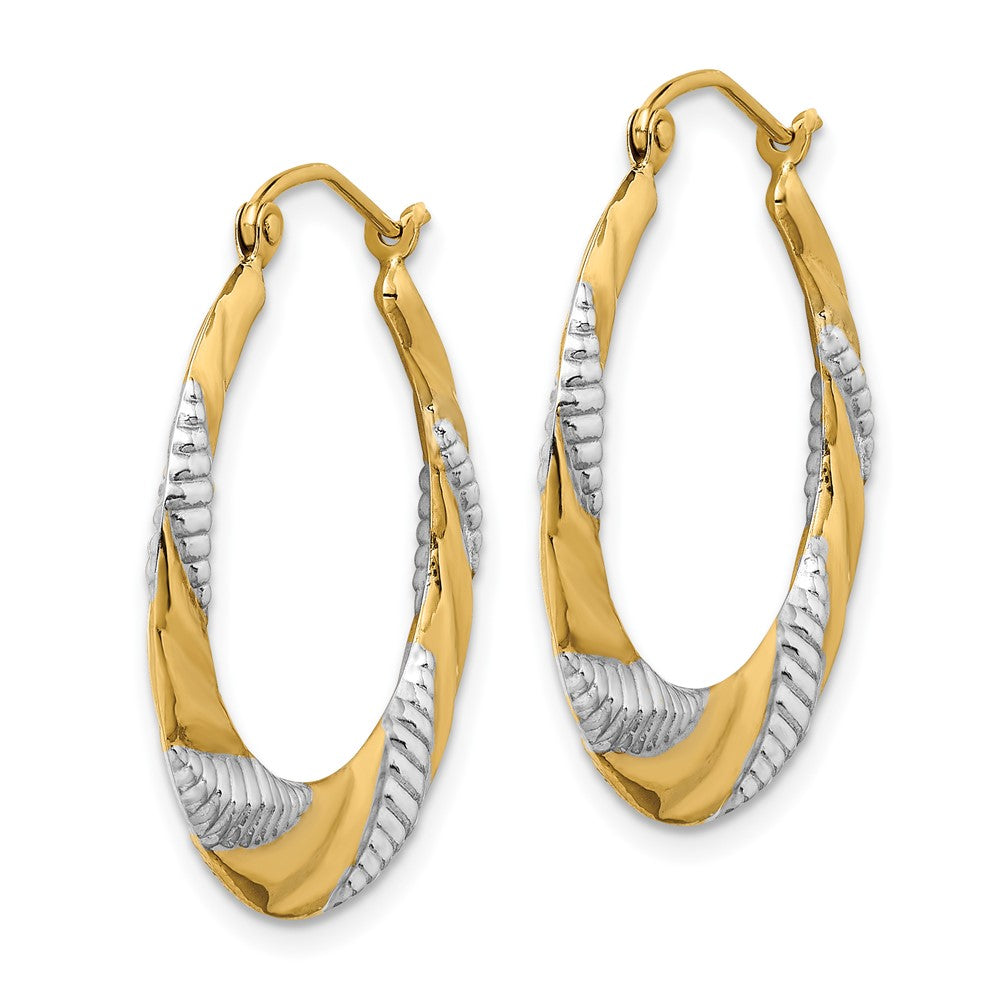 14k Yellow & Rhodium 26.9 mm Textured Stamped Hoop Earrings (1.23 grams)