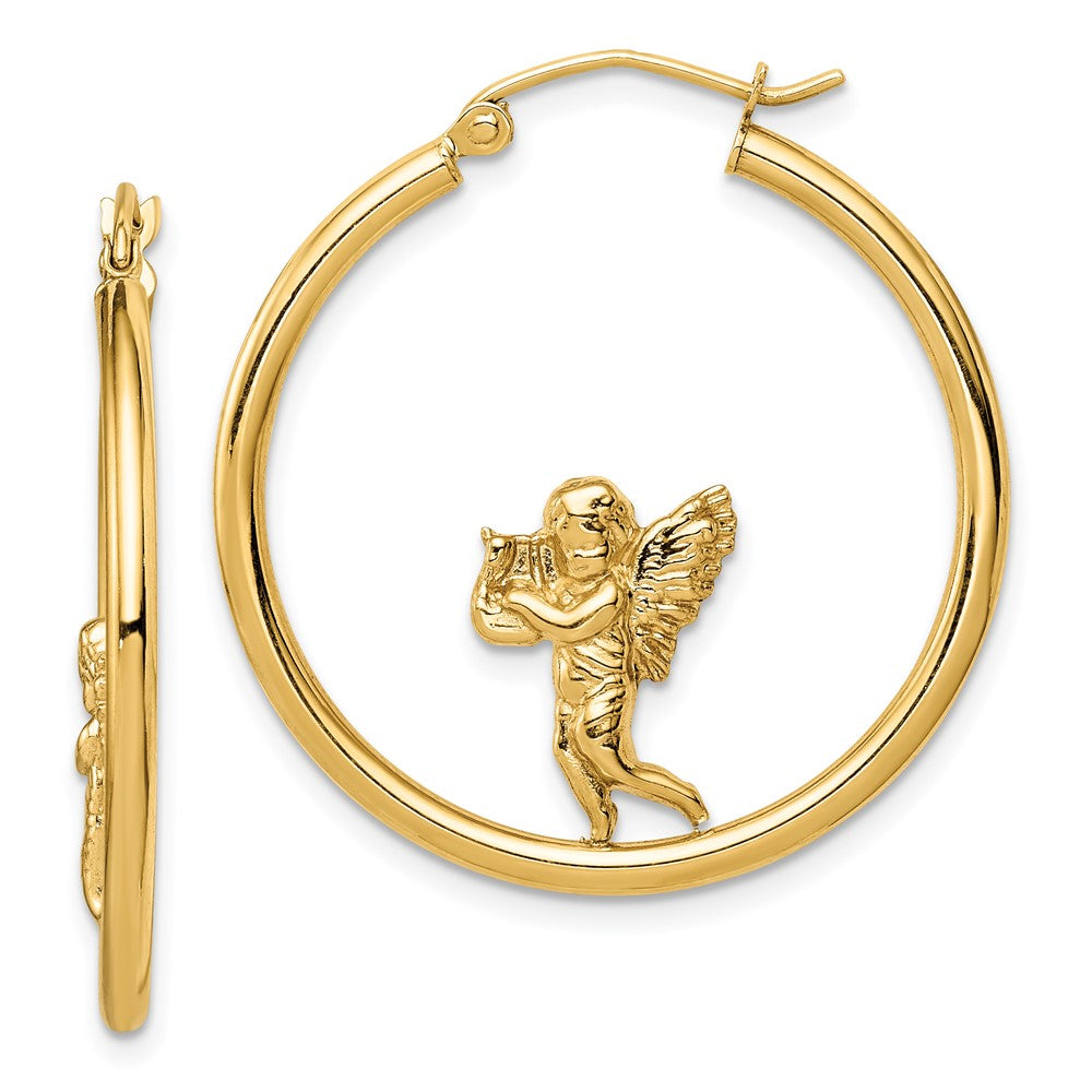 14k Yellow Gold 29 mm with Angel Hoop Earrings (2.15 grams)