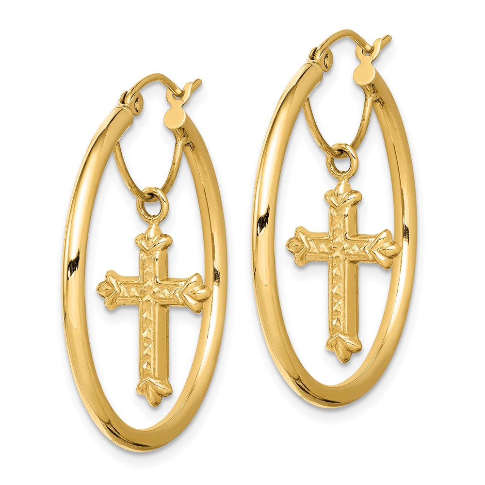 14k Yellow Gold 29.85 mm with D/C Cross Dangle Hoop Earrings (2.4 grams)