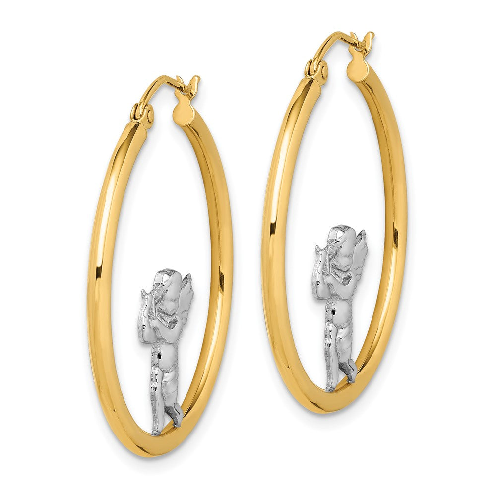 14k Yellow & Rhodium 29.15 mm Angel Hoop Earrings (2.11 grams)