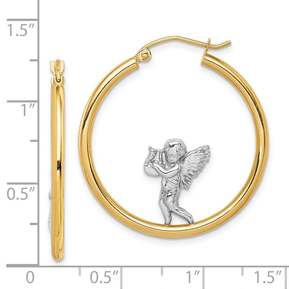 14k Yellow & Rhodium 29.15 mm Angel Hoop Earrings (2.11 grams)