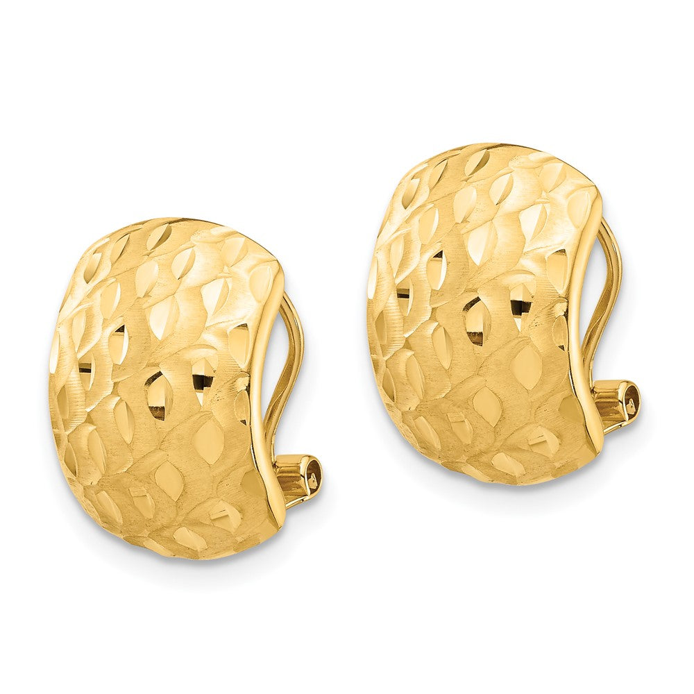 14k Yellow Gold 9.95 mm Textured Omega Back Earrings (1.9 grams)