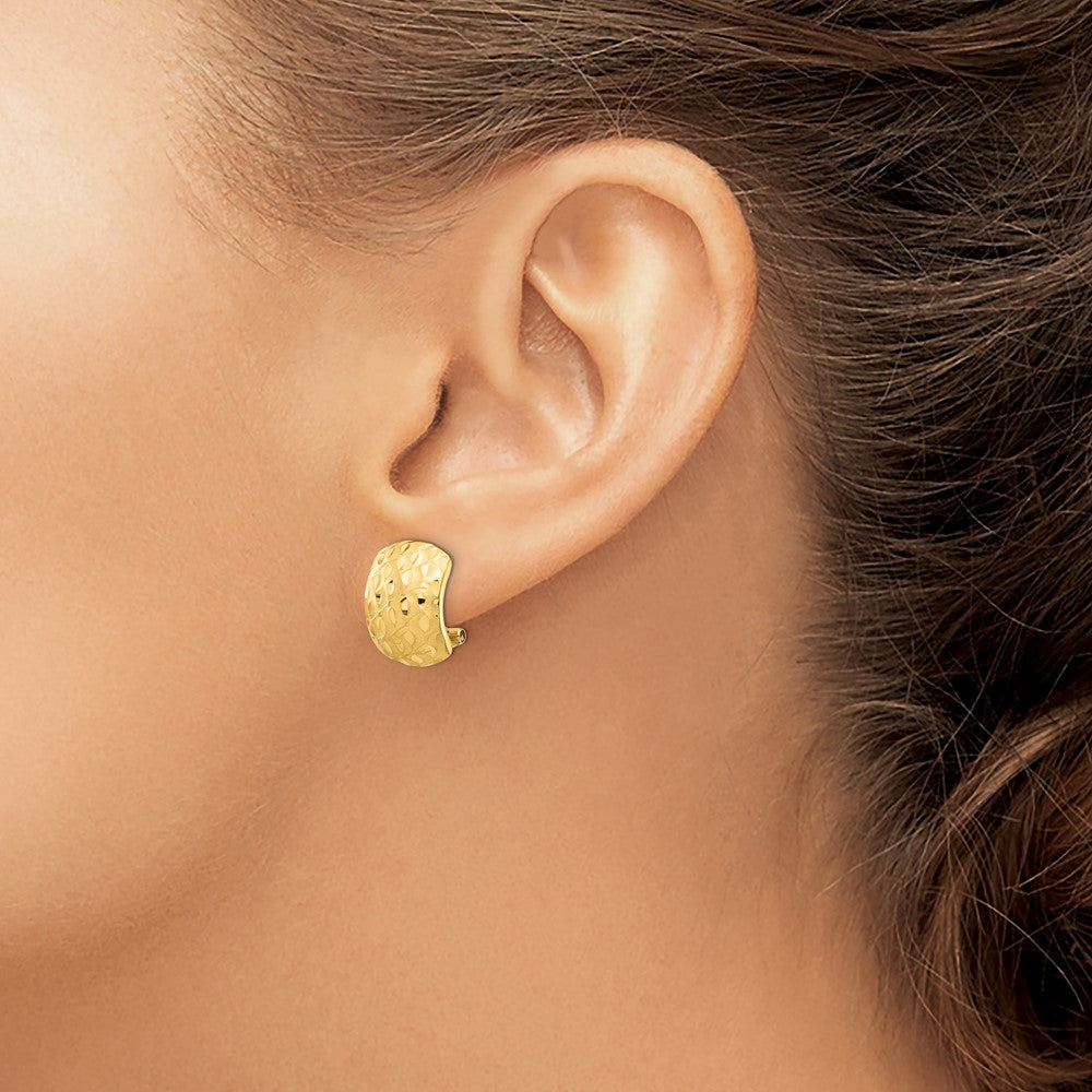 14k Yellow Gold 9.95 mm Textured Omega Back Earrings (1.9 grams)