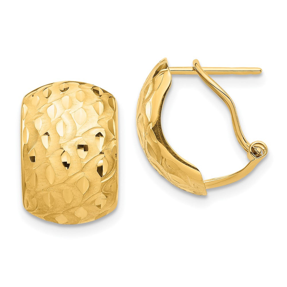 14k Yellow Gold 9.95 mm Textured Omega Back Earrings (1.9 grams)