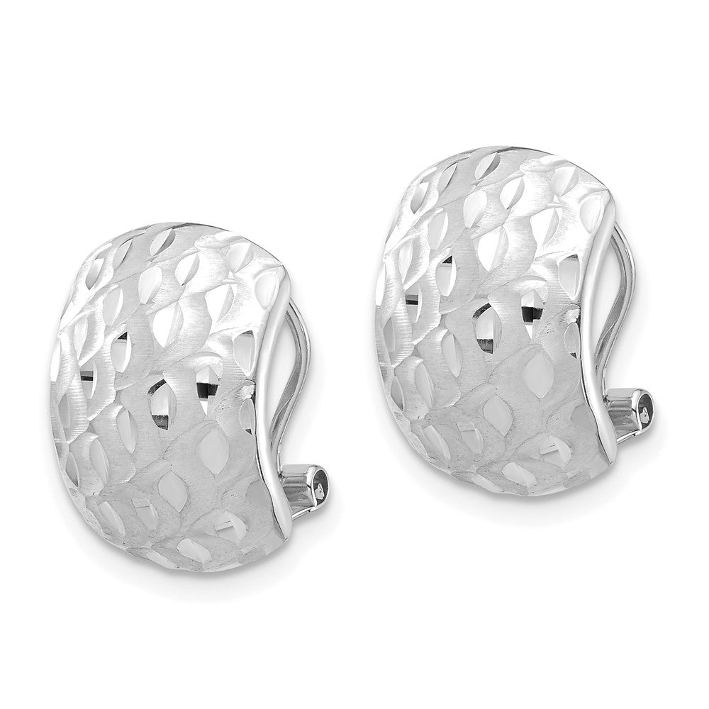14k White Gold 9.95 mm Textured Omega Back Earrings (1.91 grams)