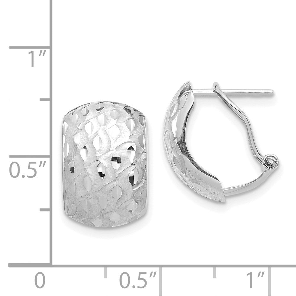 14k White Gold 9.95 mm Textured Omega Back Earrings (1.91 grams)