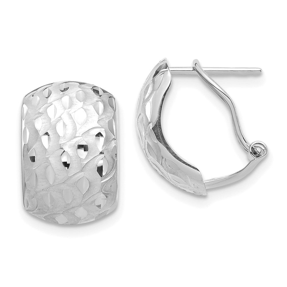 14k White Gold 9.95 mm Textured Omega Back Earrings (1.91 grams)