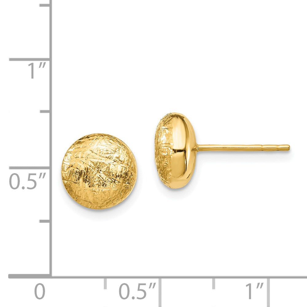 14k Yellow Gold 8 mm Scratch Finish Hollow Post Earrings (1.04 grams)