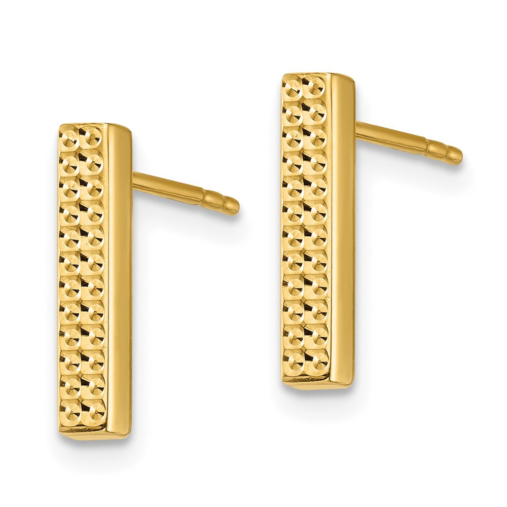 14k Yellow Gold 2.55 mm Textured Bar Post Earrings (1.13 grams)