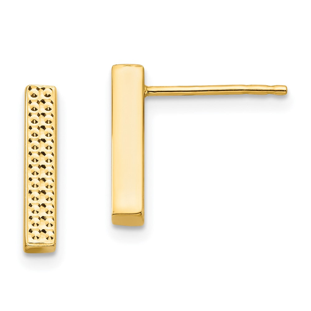 14k Yellow Gold 2.55 mm Textured Bar Post Earrings (1.13 grams)