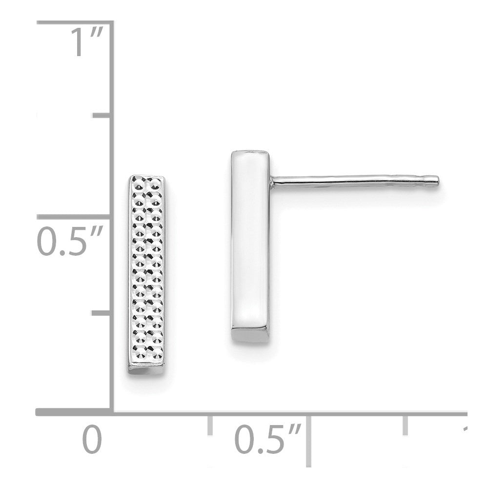 14k White Gold 2.55 mm Textured Bar Post Earrings (1.16 grams)