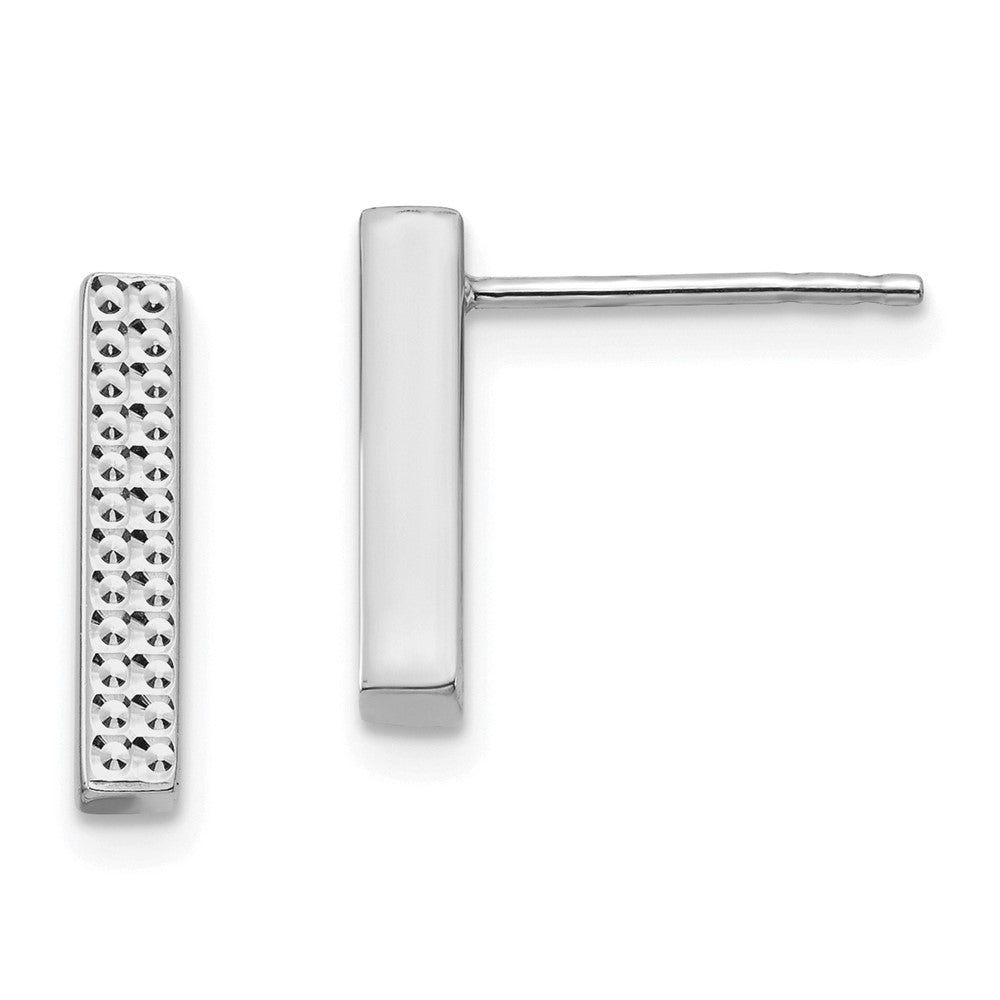 14k White Gold 2.55 mm Textured Bar Post Earrings (1.16 grams)