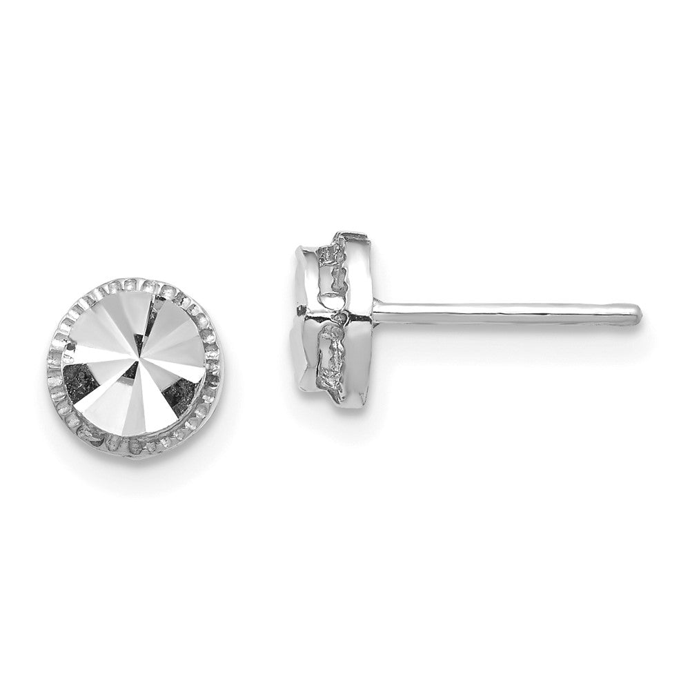 14k White Gold 6.25 mm Diamond-Cut Round Post Earrings (0.97 grams)