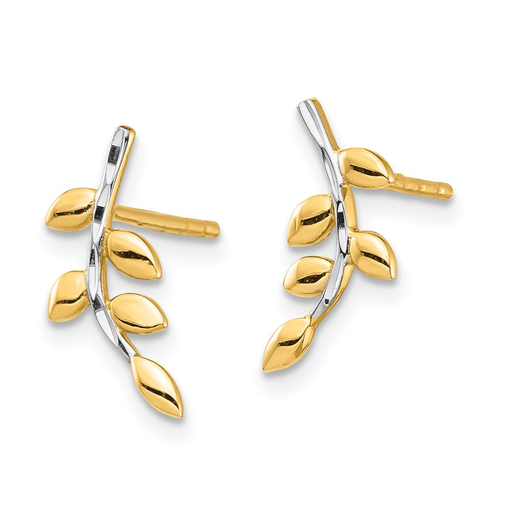 14k Yellow & Rhodium 5.4 mm Leaves Post Earrings (1.01 grams)