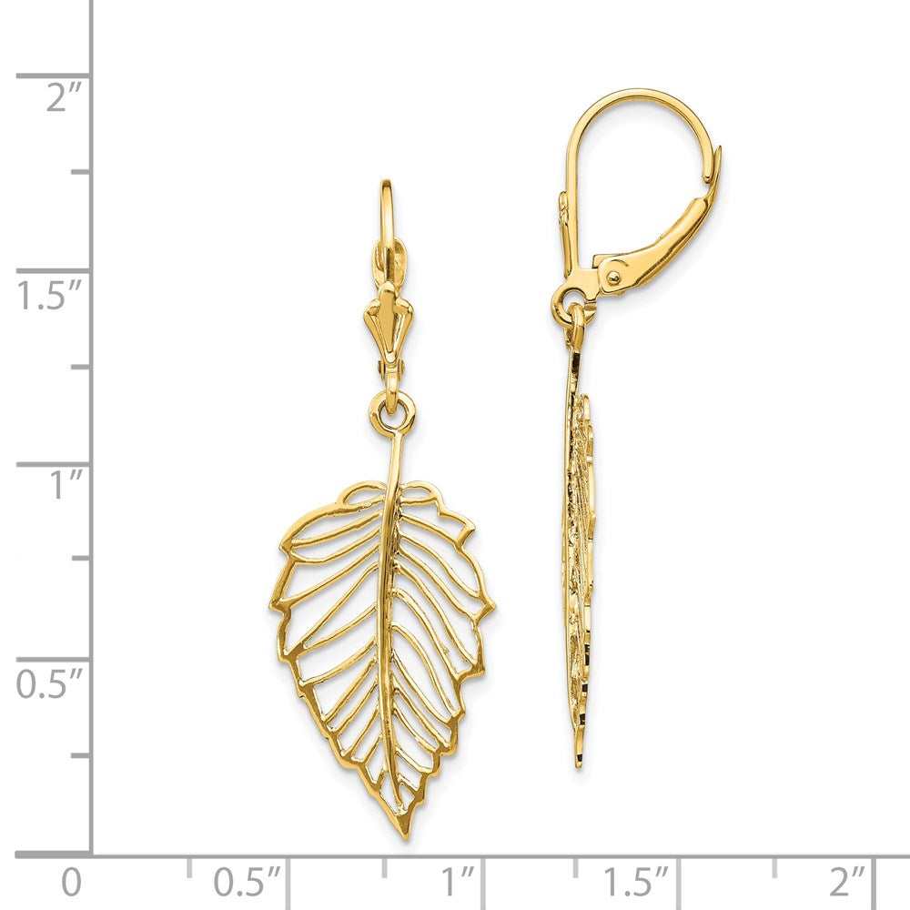 14k Yellow Gold 13.85 mm Polished Leaf Leverback Earrings (2.56 grams)