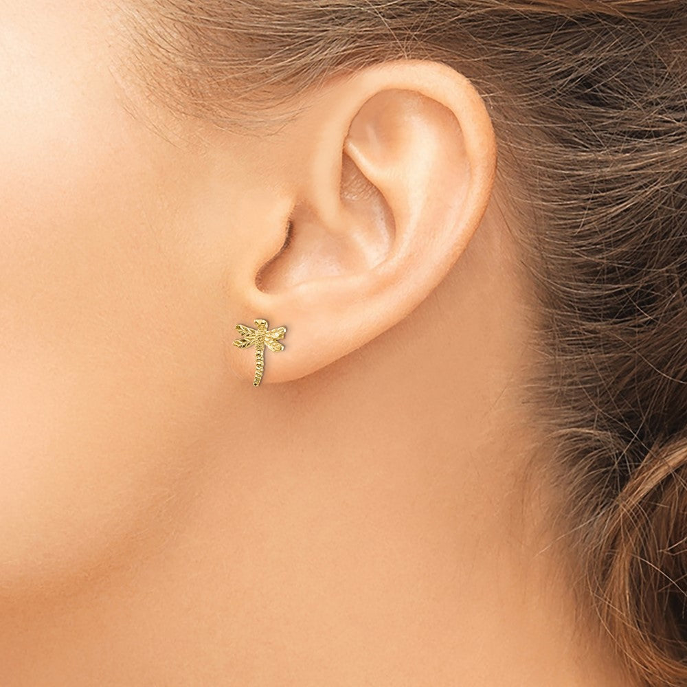 14k Yellow Gold 10.55 mm Dragonfly Post Earrings (0.9 grams)