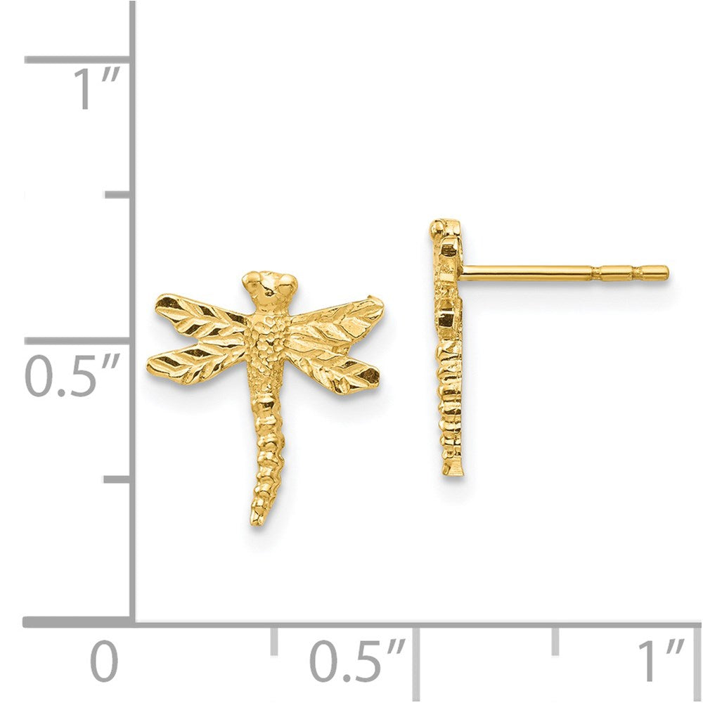 14k Yellow Gold 10.55 mm Dragonfly Post Earrings (0.9 grams)