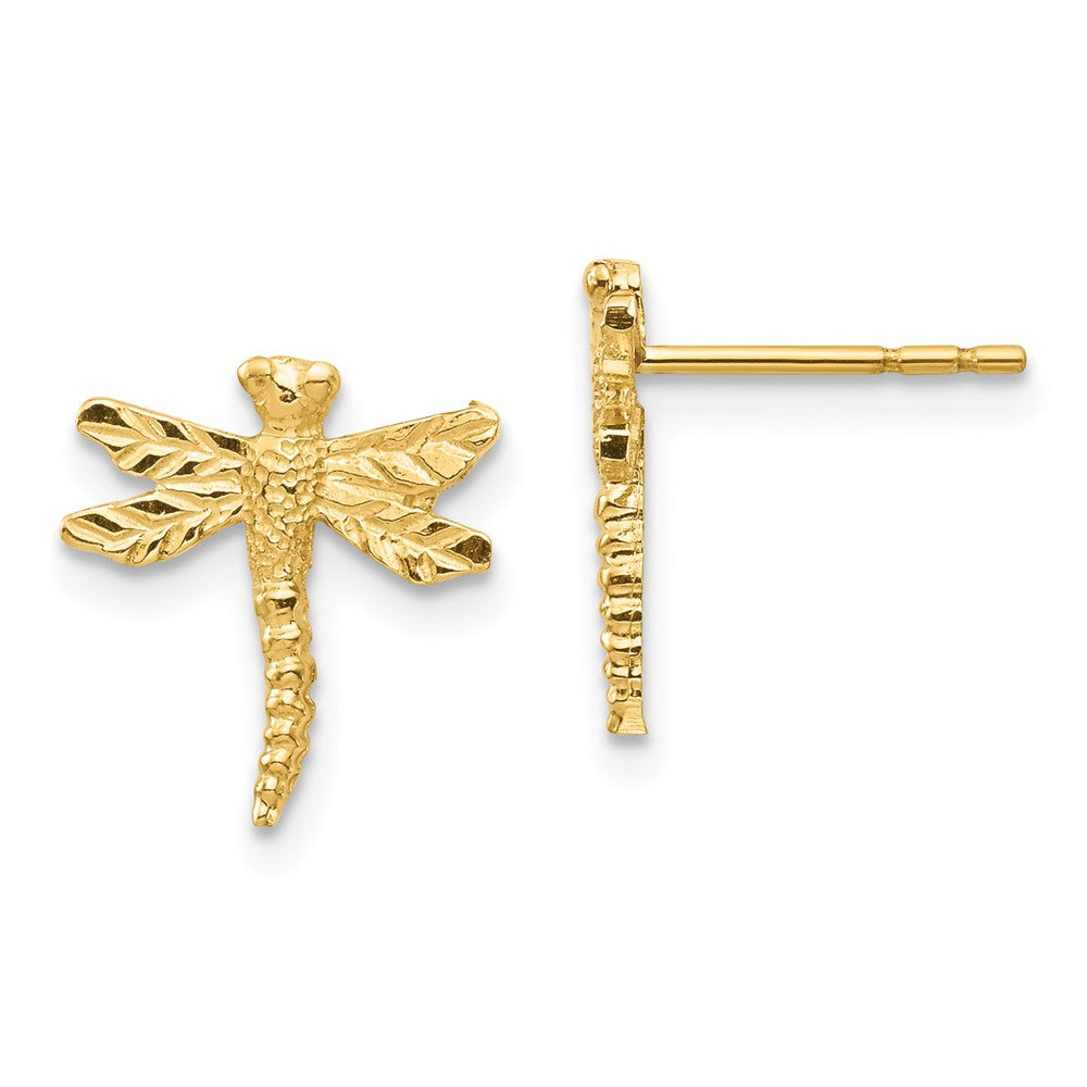 14k Yellow Gold 10.55 mm Dragonfly Post Earrings (0.9 grams)