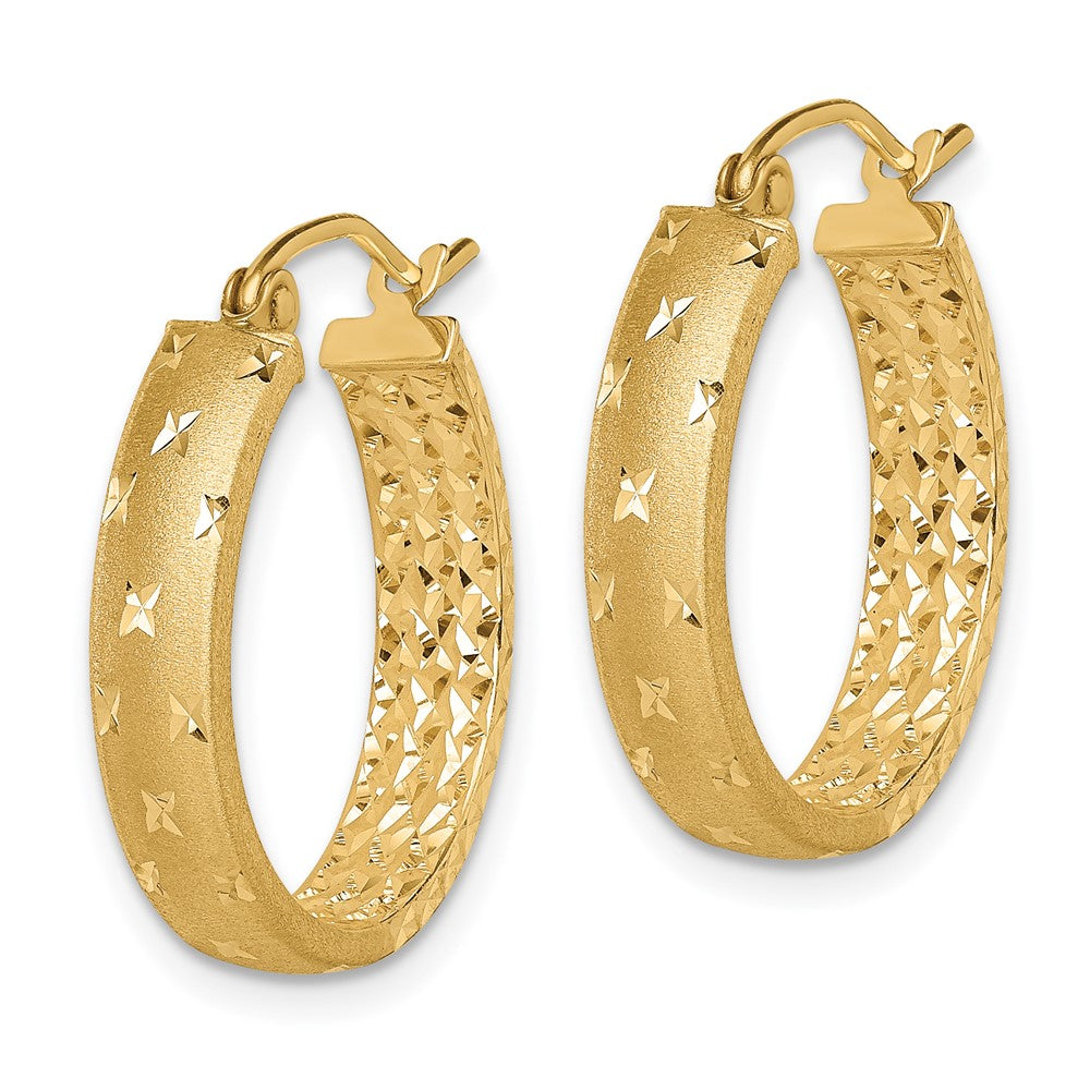 14k Yellow Gold 4 mm Polished Diamond-cut In/Out Hoop Earrings (1.76 grams)