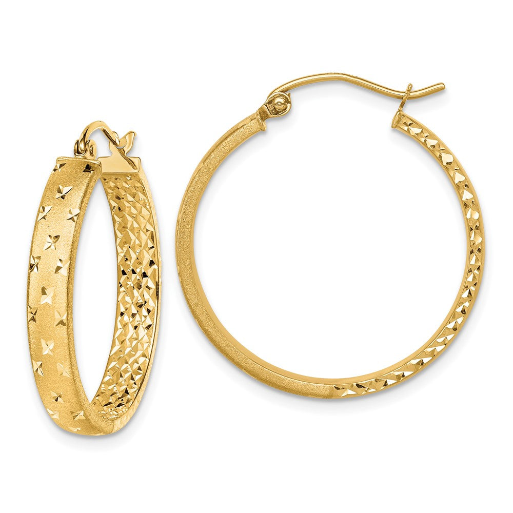 14k Yellow Gold 4 mm Satin and Polished Diamond-cut In/Out Hoop Earrings (2.32 grams)