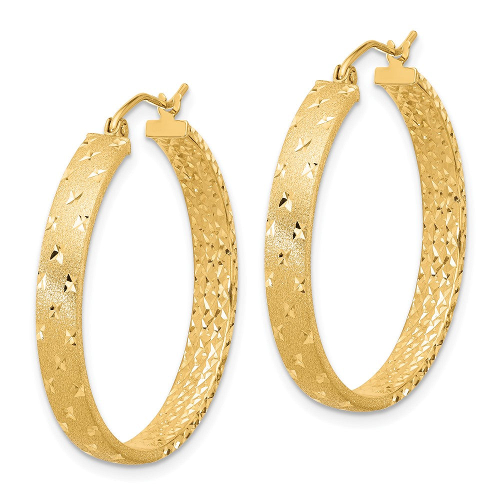 14k Yellow Gold 4 mm Polished Diamond-cut In/Out Hoop Earrings (2.75 grams)