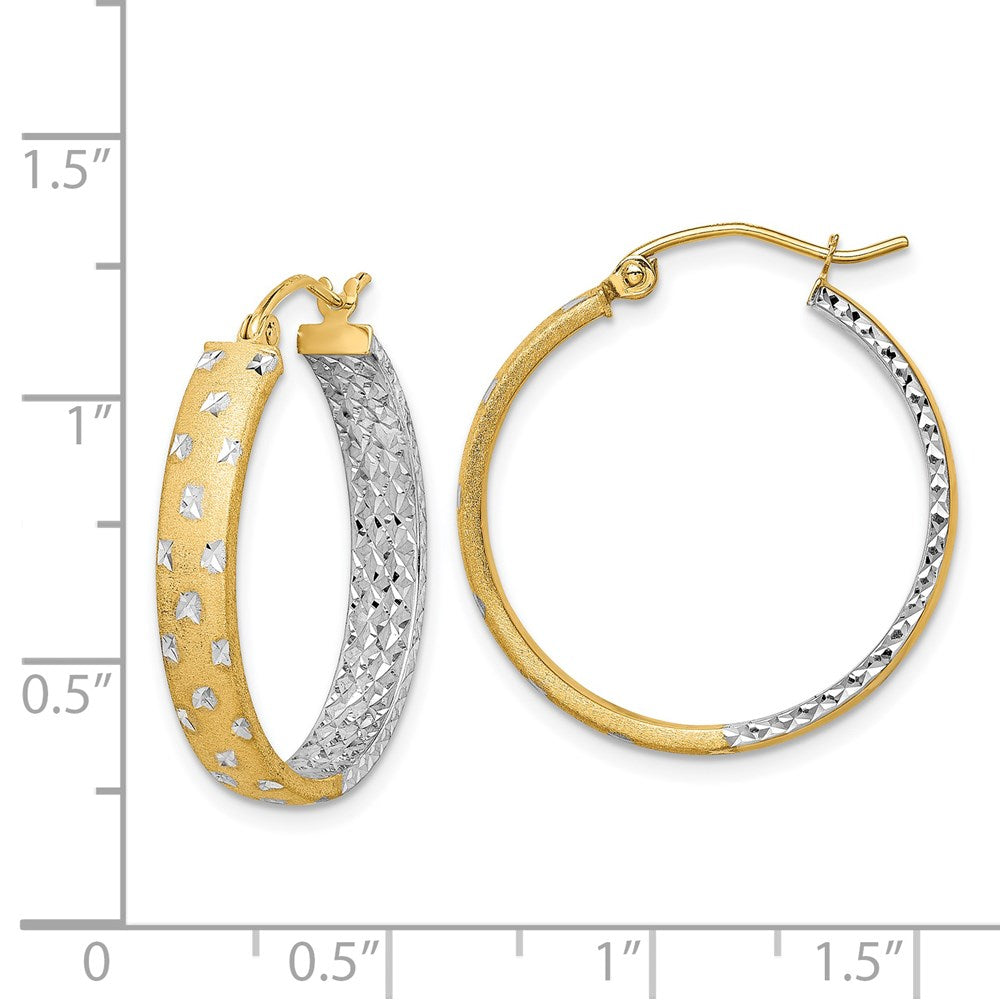 14k Yellow & Rhodium 4 mm Polished Satin Diamond-cut In/Out Hoop Earrings (2.28 grams)