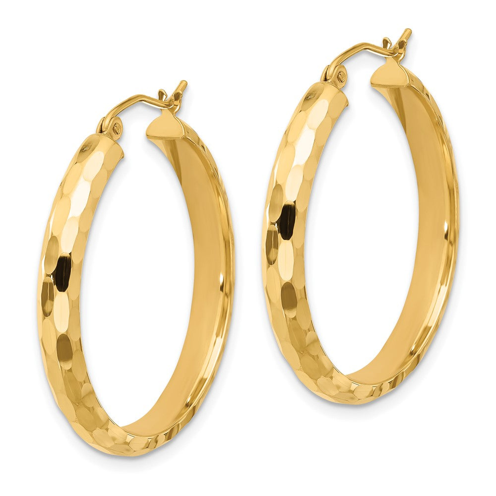 14k Yellow Gold 4 mm Diamond-cut Hoop Earrings (2.66 grams)