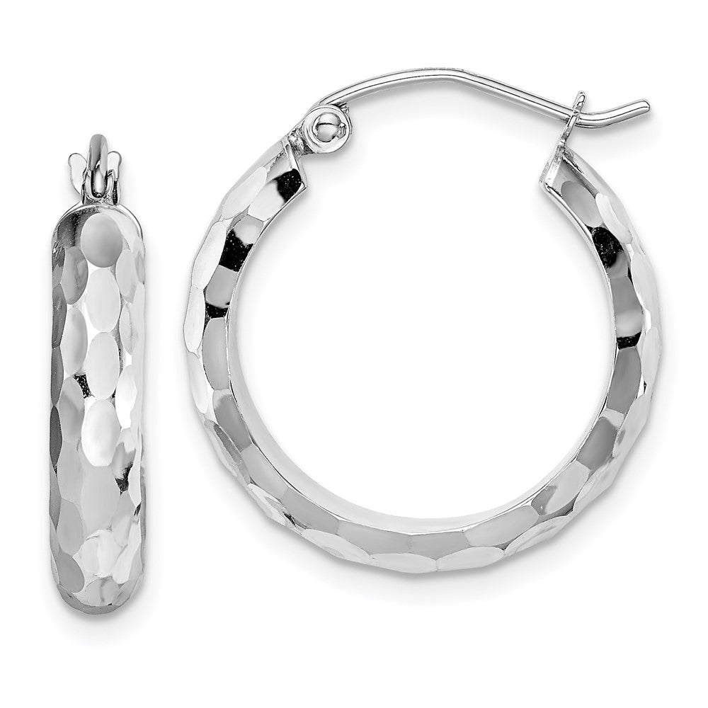 14k White Gold 4 mm Diamond-cut Hoop Earrings (1.69 grams)
