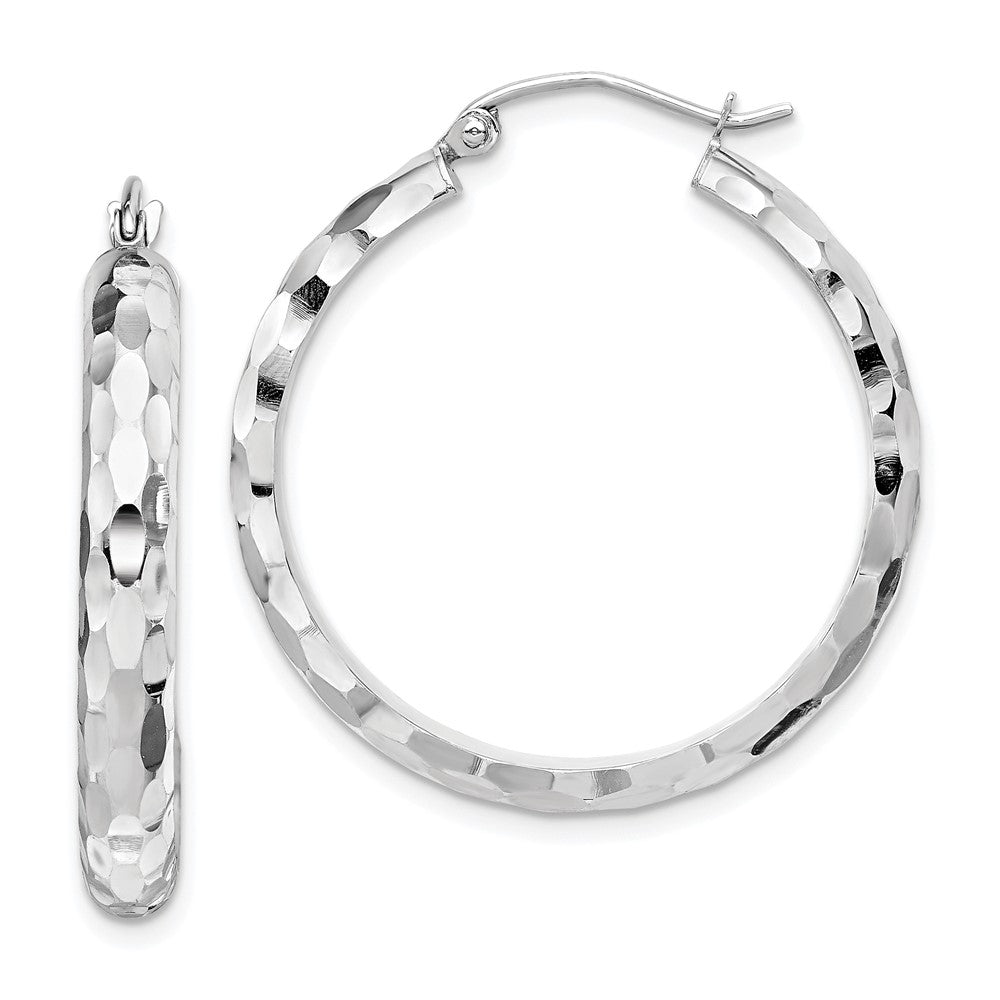 14k White Gold 4 mm Diamond-cut Hoop Earrings (2.67 grams)