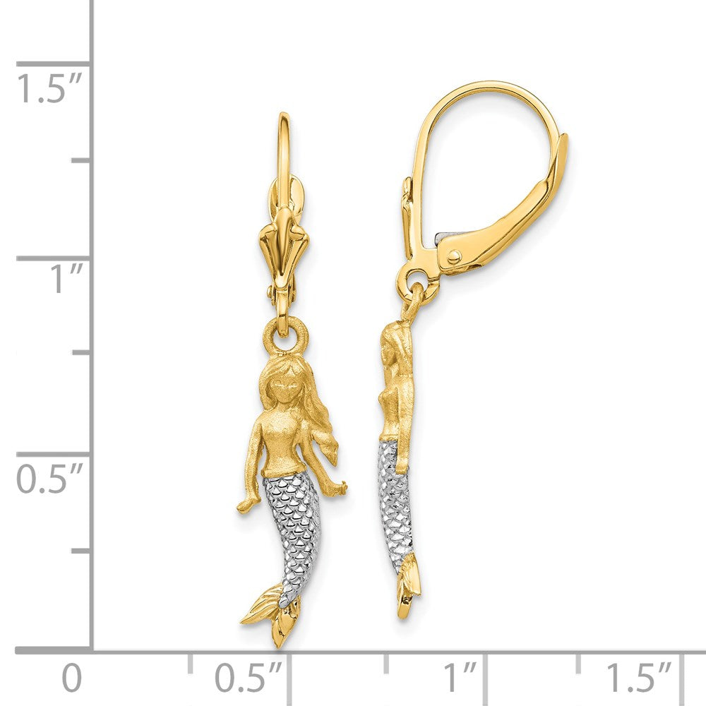 14k Yellow & Rhodium 5.2 mm Brushed & Polished Mermaid Earrings (2.42 grams)
