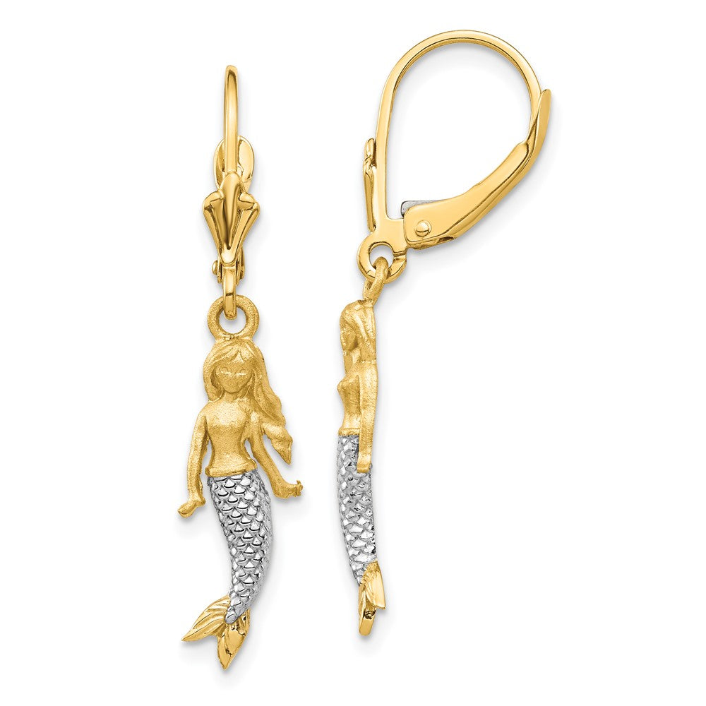 14k Yellow & Rhodium 5.2 mm Brushed & Polished Mermaid Earrings (2.42 grams)
