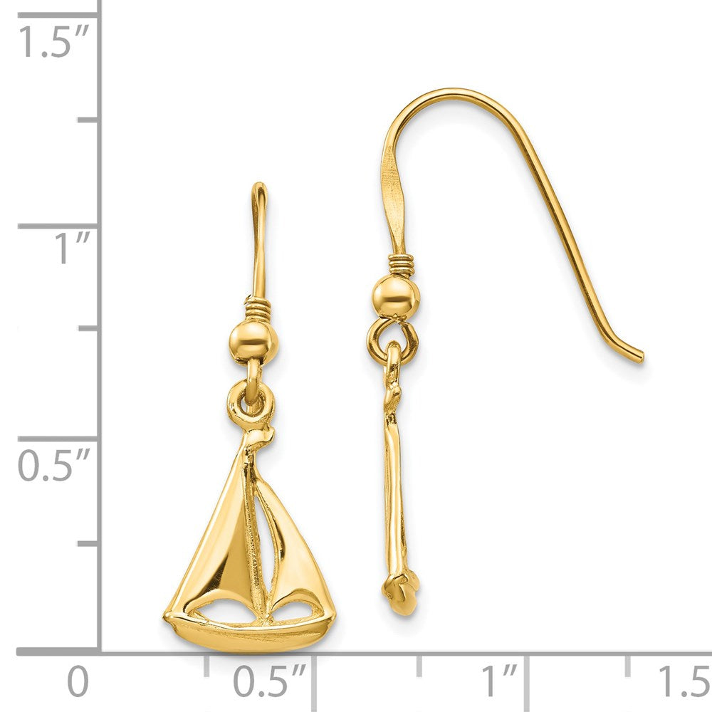 14k Yellow Gold 9.7 mm Sailboat Shepherd Hook Earrings (2.03 grams)