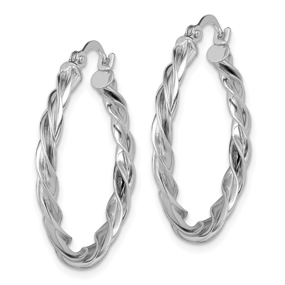 14k White Gold 25.5 mm Polished Twisted Hoop Earrings (2.12 grams)