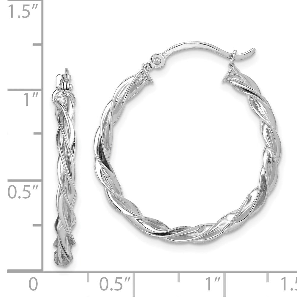 14k White Gold 25.5 mm Polished Twisted Hoop Earrings (2.12 grams)