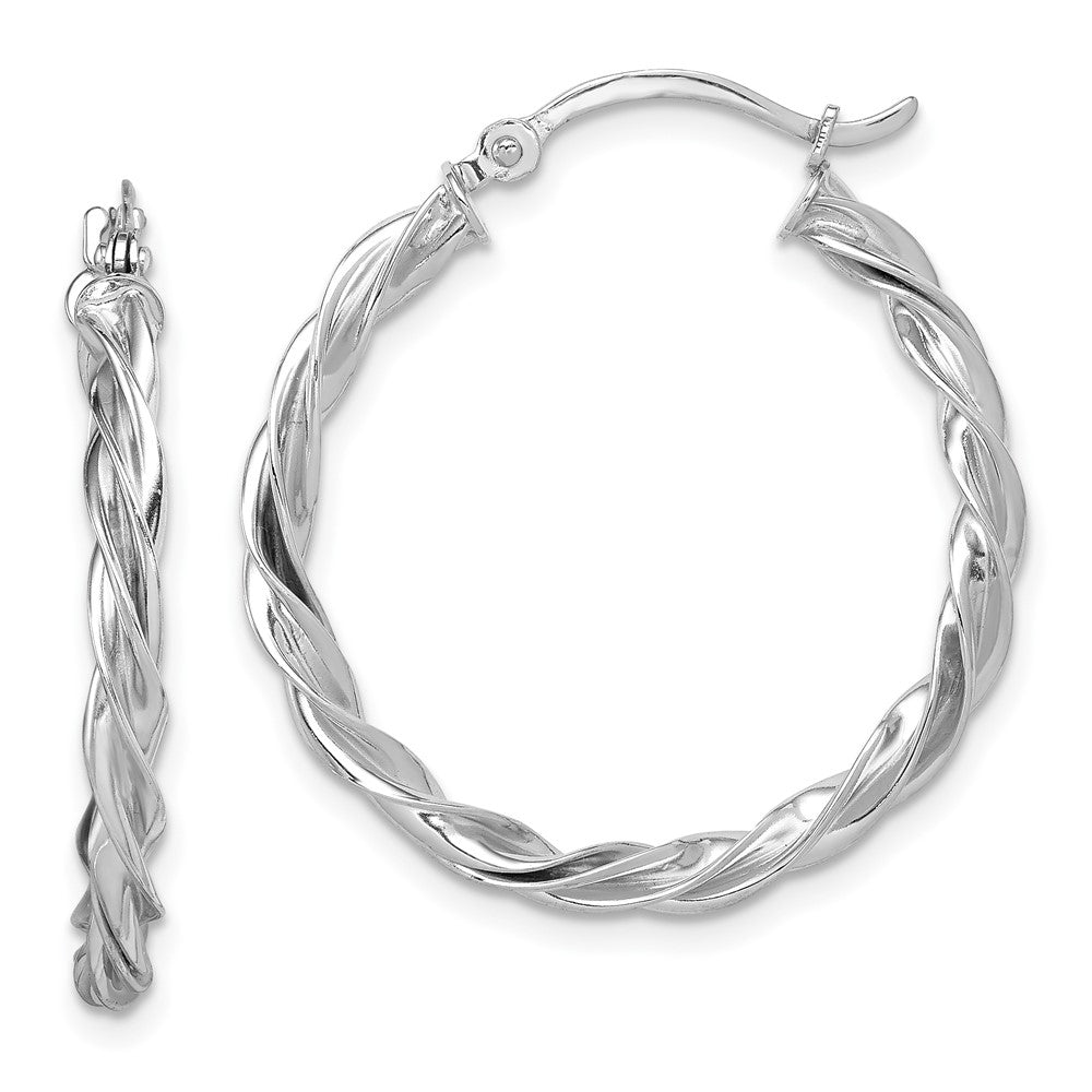 14k White Gold 25.5 mm Polished Twisted Hoop Earrings (2.12 grams)